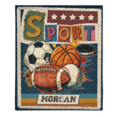 Custom Sports Ball Blanket – Personalized Vintage Sport Theme Throw – Gift for Boys & Athletes